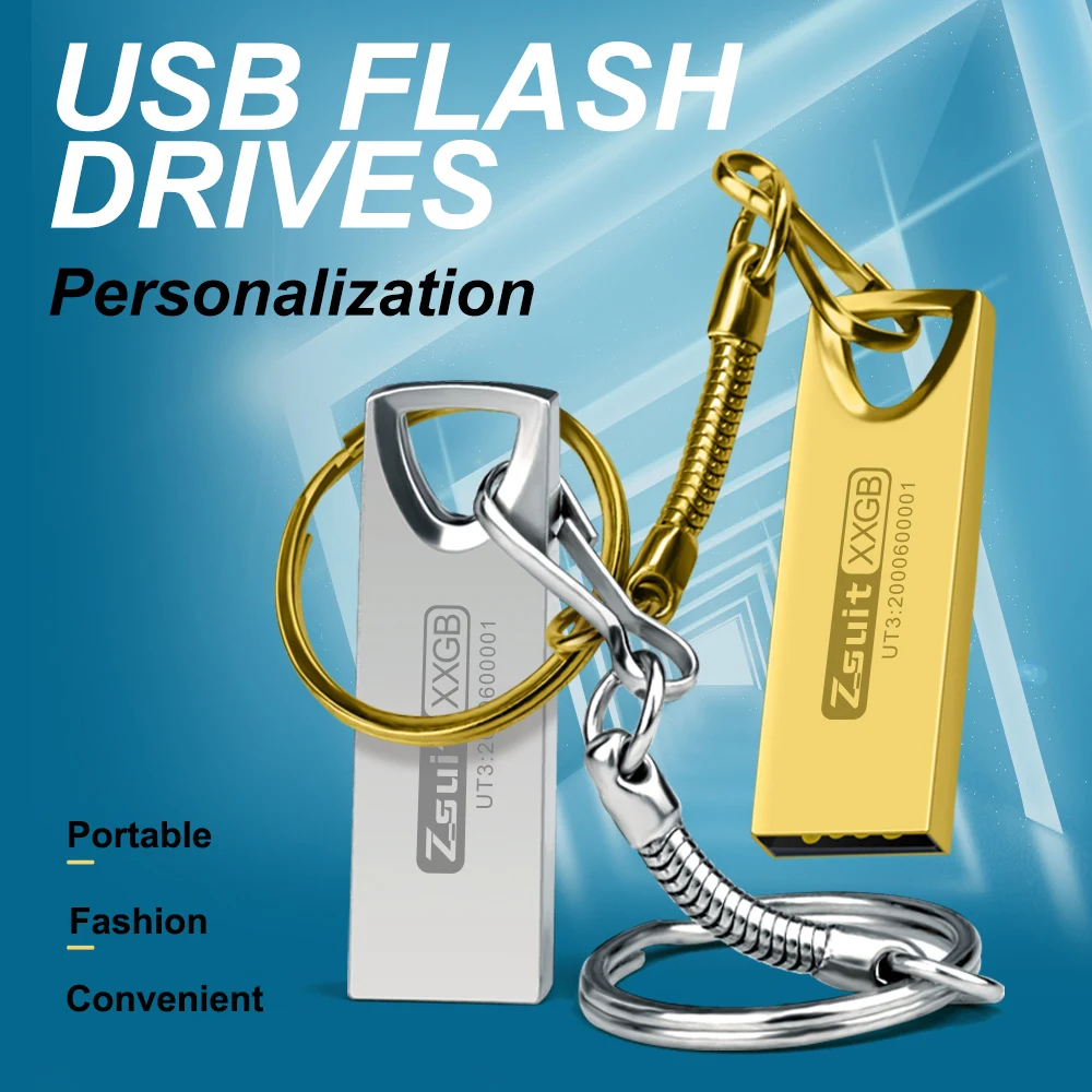 1 pc  USB Flash Drive Pen Drives 128GB 64GB 32GB USB 2.0 Metal Stick  Pendrive Flash Drive For Laptop/PC/Car/Computer