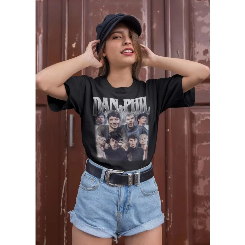 Men's Dan and Phil Bootleg Music Retro Printed Short Sleeved T-shirt, Suitable for Both Men and Women in All Seasons