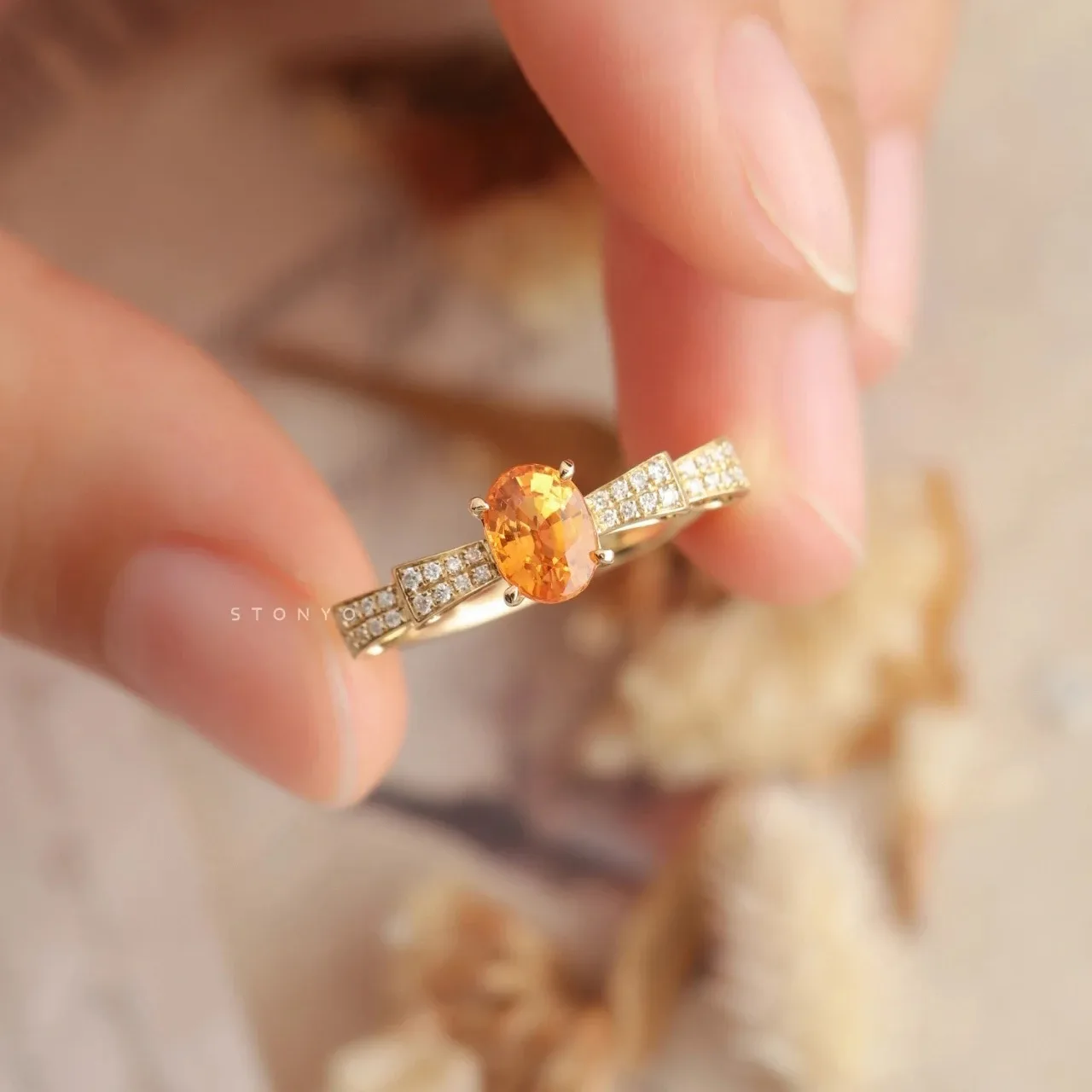 New ins Aesthetic Crystal Orange Zircon Ring For Women Girl Cute Open Adjustable Ring Fashion Jewelry Gift