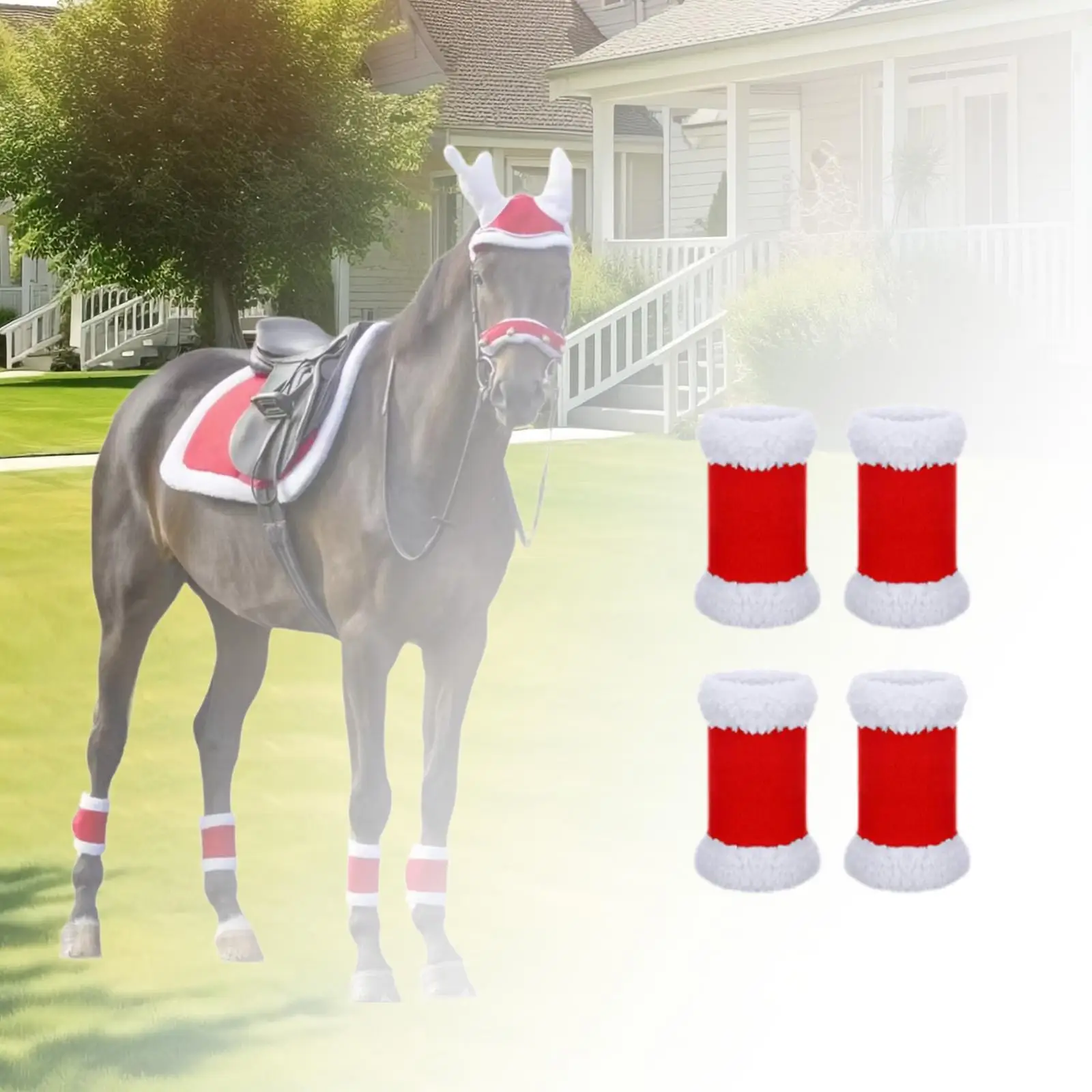 4x Horse Leg Wraps Warmer Leggings Wrap Xmas Breathable Horse Leg Protection for Dress up Exercising Sports Christmas Livestock