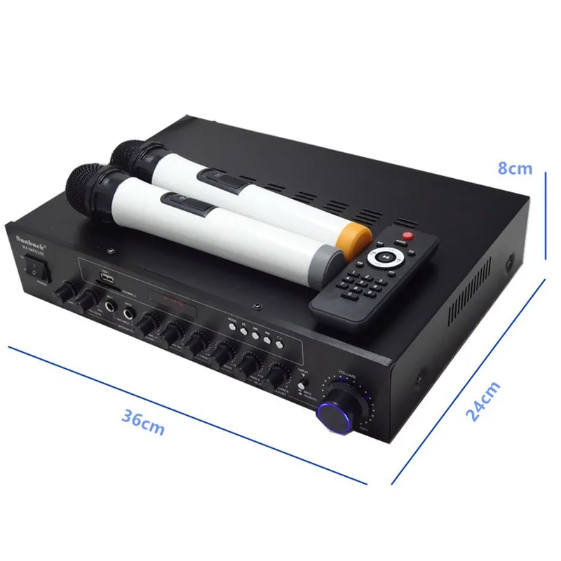AV-MP619E 600W*2 2.0 Channel Stereo Wireless Microphone Built-in Bluetooth Remote Control Karaok Home Theater Audio Amplifier