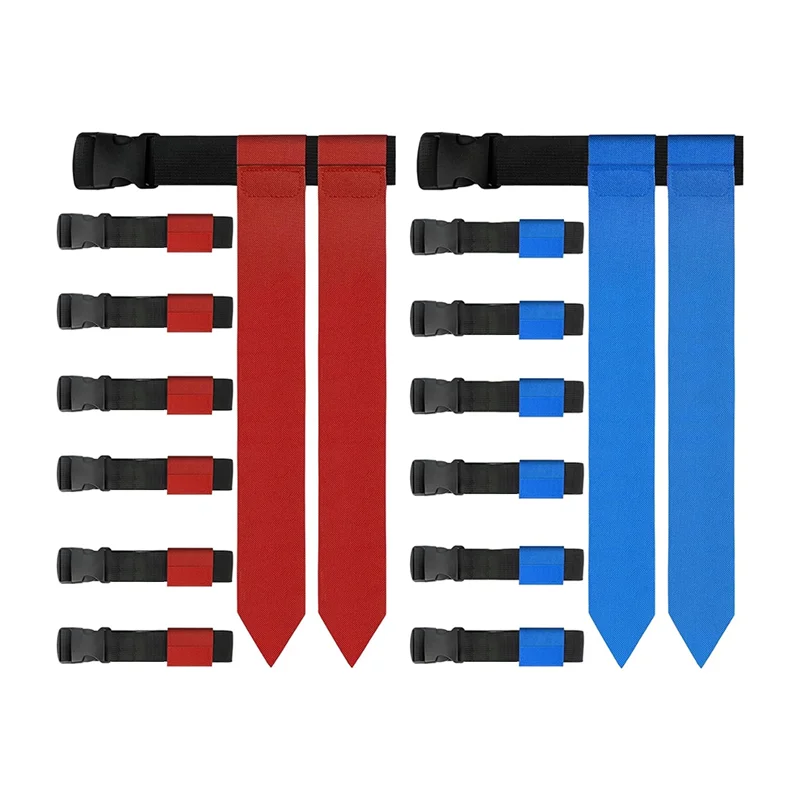 Cintos de futebol com bandeira B93B, conjunto de futebol com bandeira ajustável para 14 jogadores para competição de treinamento esportivo (vermelho e azul)