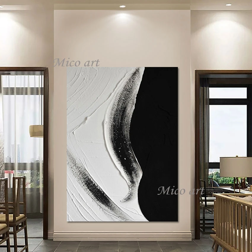 

White Thick Acrylic Knife Painting Frameless Wholesale Black Artwork Abstract Wall Art Modern Picture Large Home Decoration