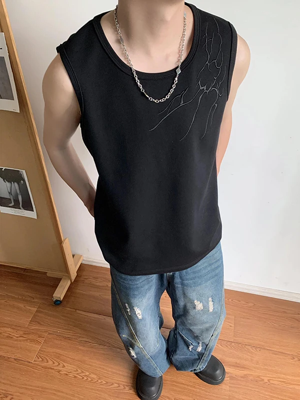 

Мужская летняя повседневная футболка-жилет с вышивкой в виде молнии, премиум-класса, из полиэстера, с круглым вырезом