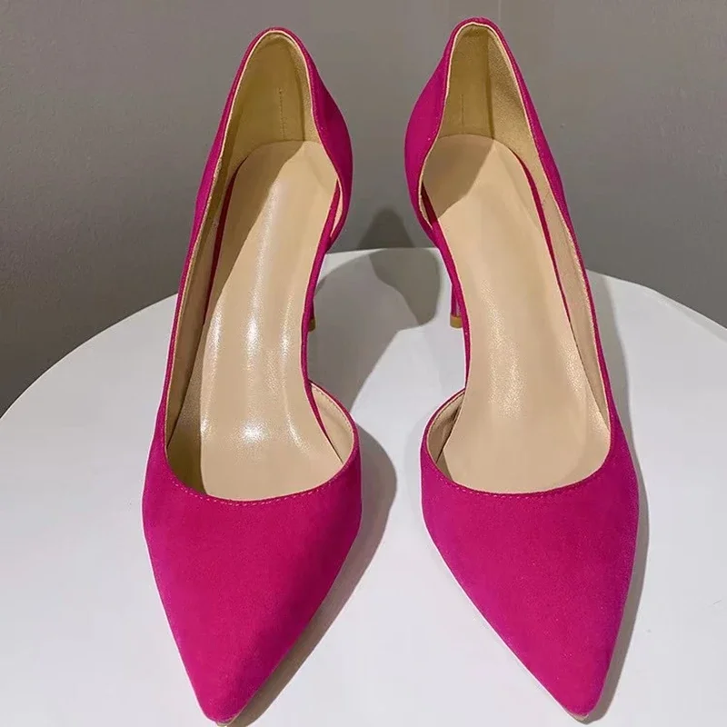 Veowalk Women’s Hot Rose Suede Pointed-Toe Stiletto Pumps 12cm/4.7in Ultra-Slim High Heel Shoes Cutout Side Design Elegant Party