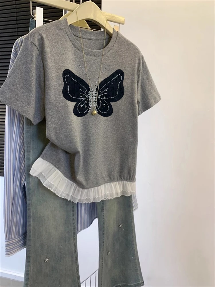 ユニークなヴィンテージ風ヘビー装飾オルトスヴェTシャツメンズファッショナブルカジュアルルーズフィット吸汗速乾ラウンドネックトップ