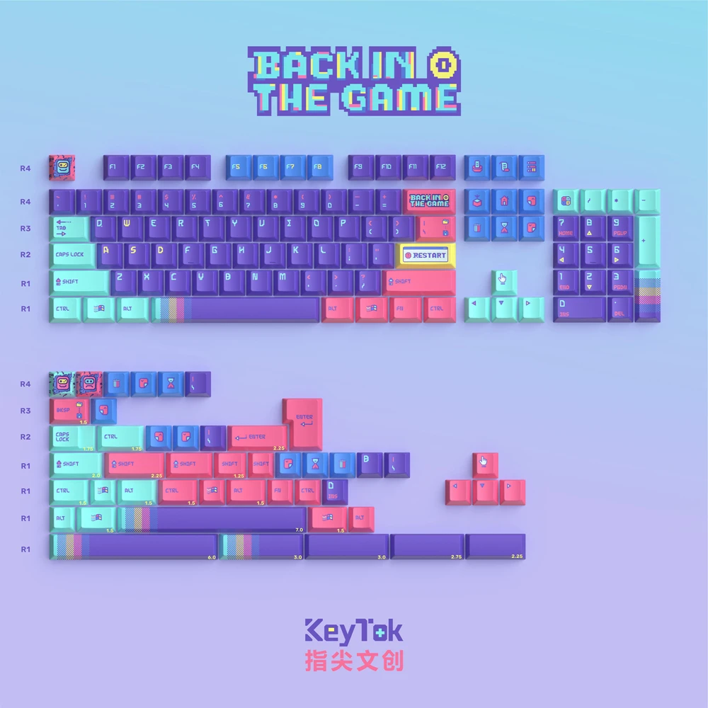 KeyTok Cherry Profile Back in The Game Dye Sub Keycap Set Thick PBT for Keyboard 87 Tkl 104 Ansi Xd64 Bm60 Xd68 CSTC75 BM87 BM65