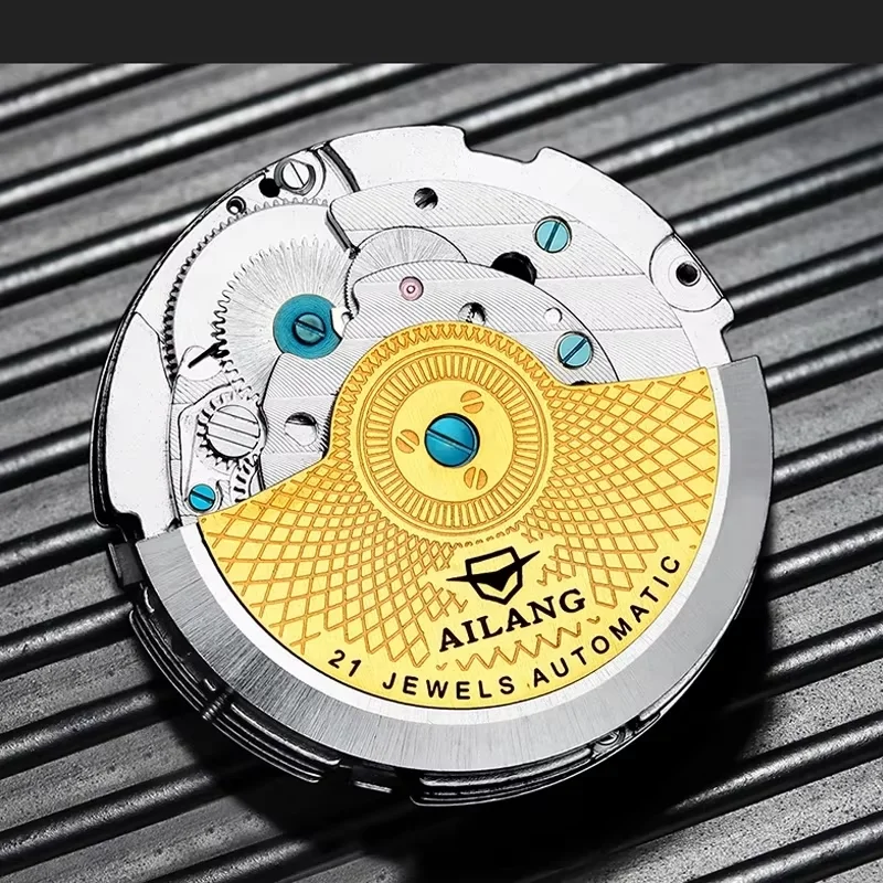 Stainless Steel AILANG Mechanical Automatic Watch with Moon Phase Stainless Steel Band 3Bar Water Resistant Business Watch Male