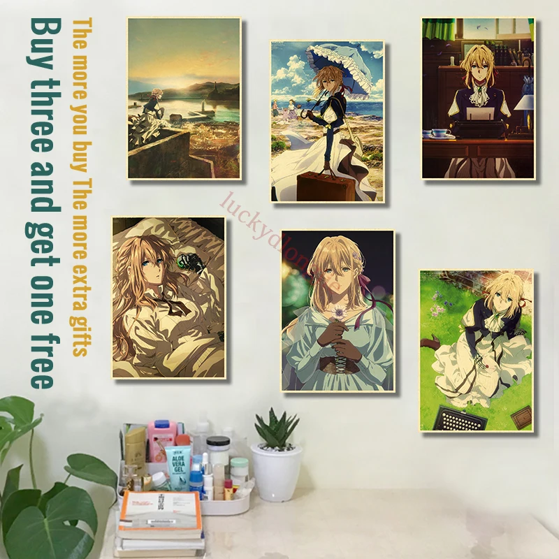 Anime Poster Violet Evergarden Posters Retro Kraft Paper Vintage Home Decor Painting Living Picture Gift Wall Stickers Cafe