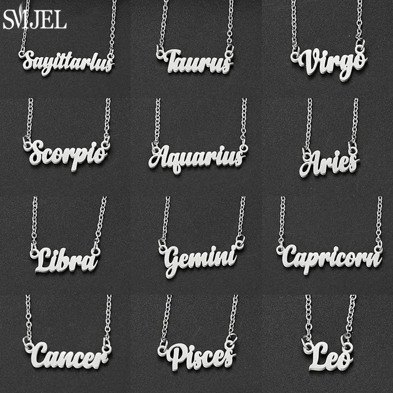 12 Zodiac Sign Letter Constellations Necklace for Women Men Virgo Leo Scorpio Capricorn Sagittarius Aquarius Girls Birthday Gift