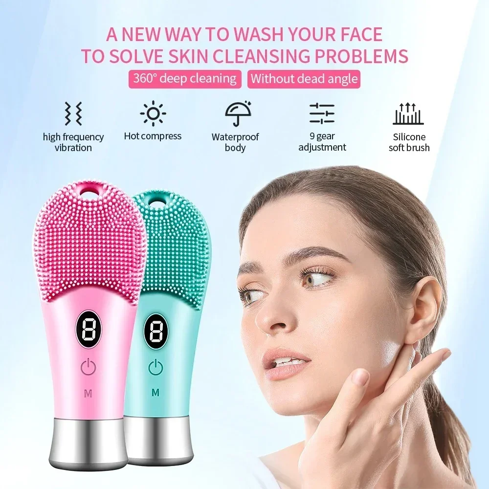 9 Gear Electric Facial Cleansing Brush Silicone Ultrasonic Vibration Face Cleanser Deep Pores Blackhead Remover Washing Massager