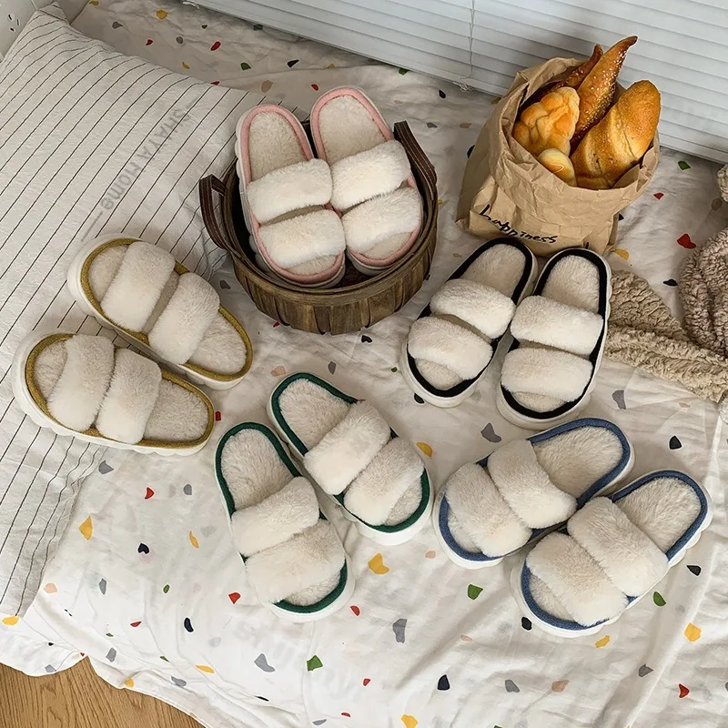 

Grls' Fashion Casual Thick Soled Hairy Slippers 2025 Winter New Childrens' Warm Comfortable Soft Bottom Plush Cotton Drag Shoes