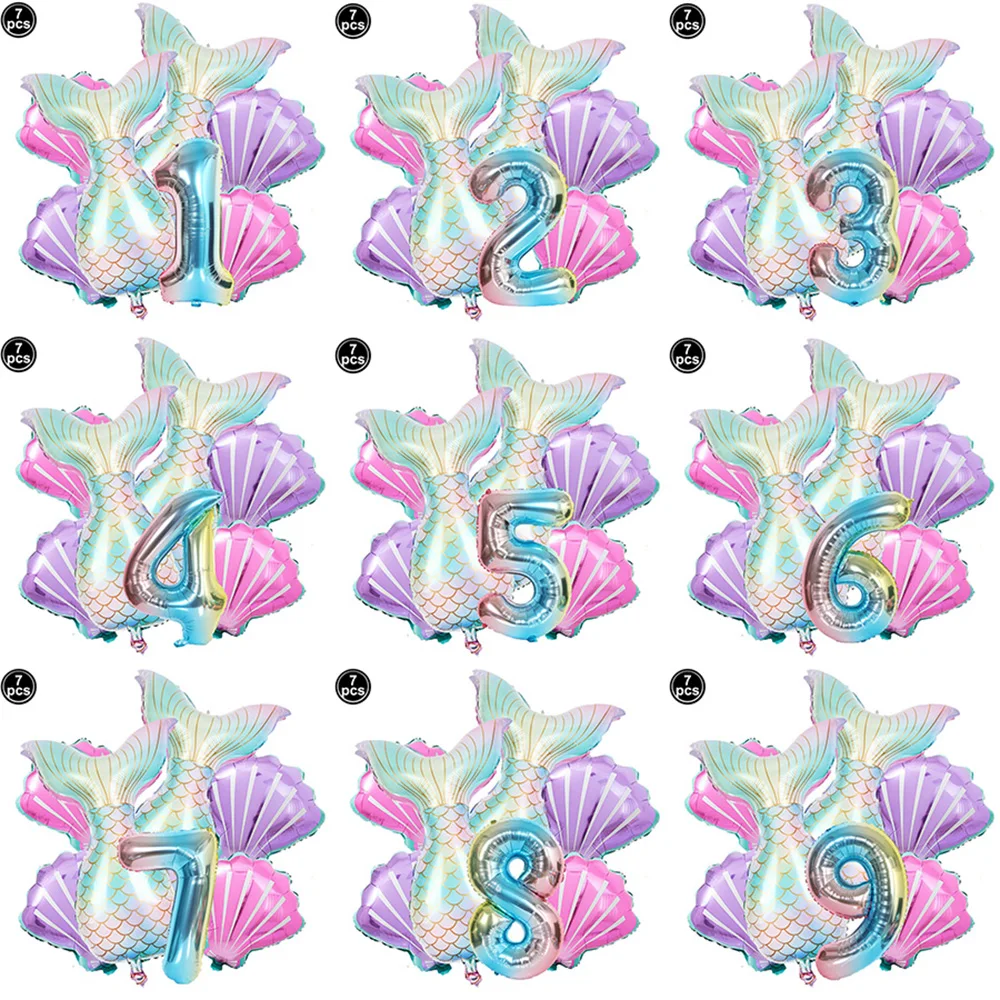Kleine Meerjungfrau Party Ballons Set 32 Zoll Nummer 1-9 Folienballon Geburtstagsfeier Dekorationen Zubehör Baby Shower Deko Globo