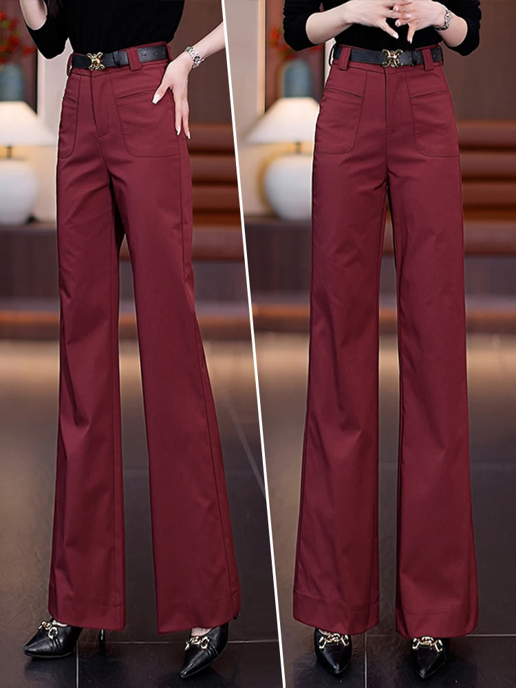 

Ankela Red High Waist Straight Leg Suit Pants Women's Casual Flared Wide Leg Trousers Spring Autumn New Style Loose Slimming