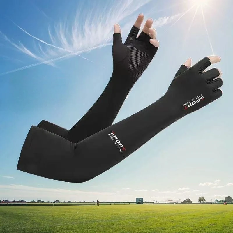 

Sports Ice Silk Sun Protection Arm Sleeves with Gloves Anti-UV Cooling Gloves for Men Women Touchscreen Outdoor Driving Cycling