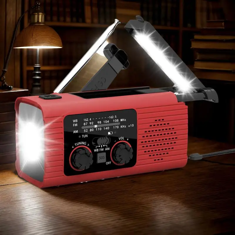 متعددة الوظائف الشمسية كرنك اليد راديو FM AM WB NOAA راديو الطقس 2000mAh USB شحن مصباح ليد جيب للطوارئ قوة البنك