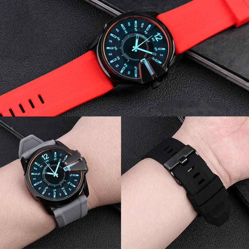 High Quality Silicone Watch Strap for Diesel DZ4476 DZ4318 DZ4427 DZ4323 Waterproof Rubber Sport Wrist Band Men Watchband 26mm