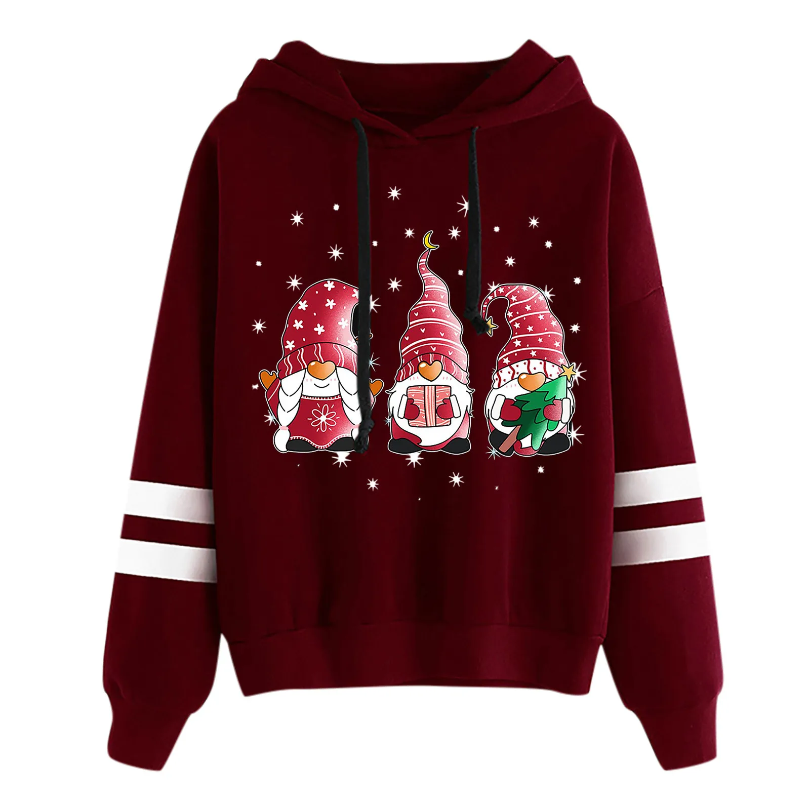 Christmas Women's Hooded Sweatshirt Top Long Sleeve Gnome Printed Women's Drawstring Hoodies Streetwear Sweatshirts Female