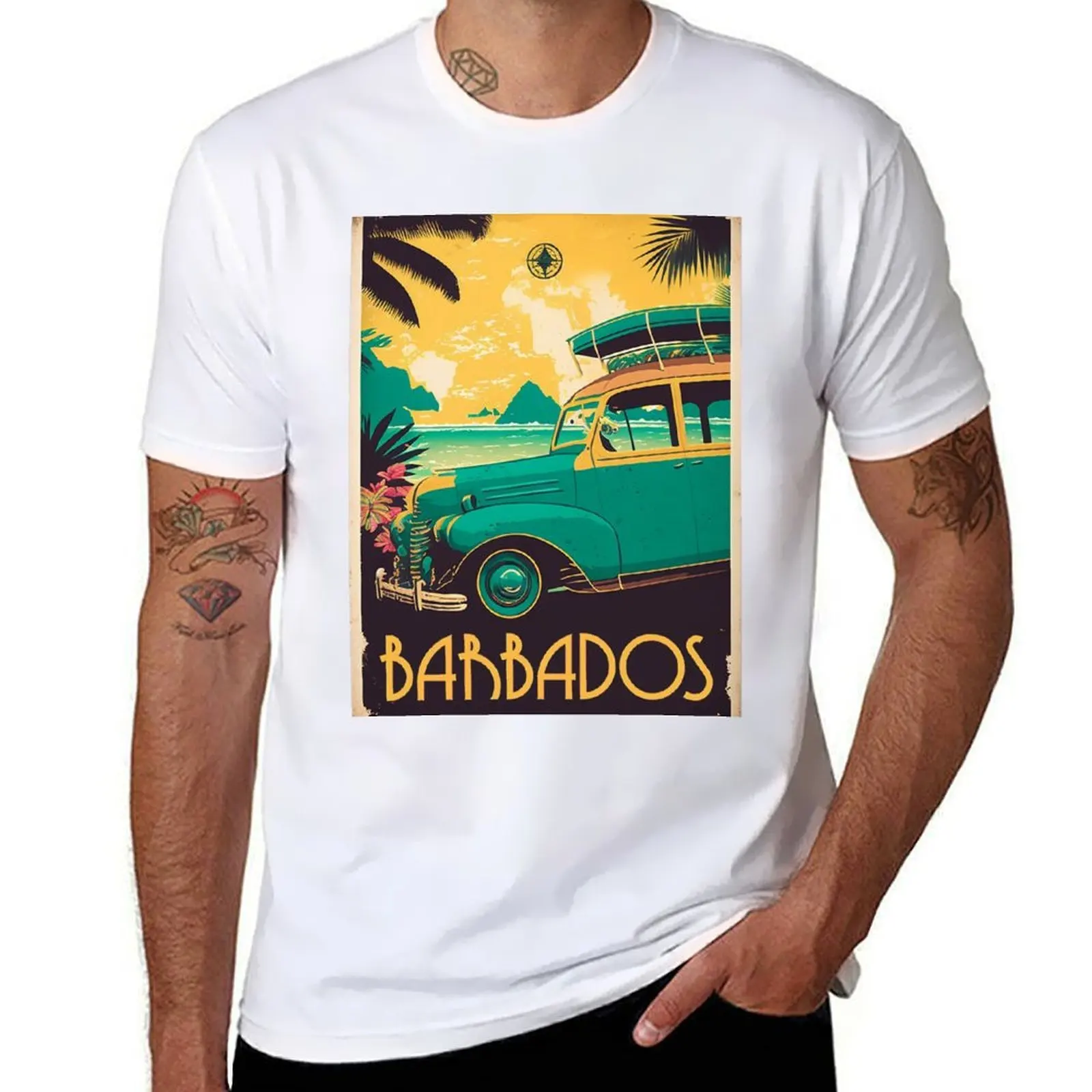 

Barbados Vintage Travel Art Poster T-Shirt man t shirt luxury t shirts for man cotton man t shirt heavy cotton T-Shirt