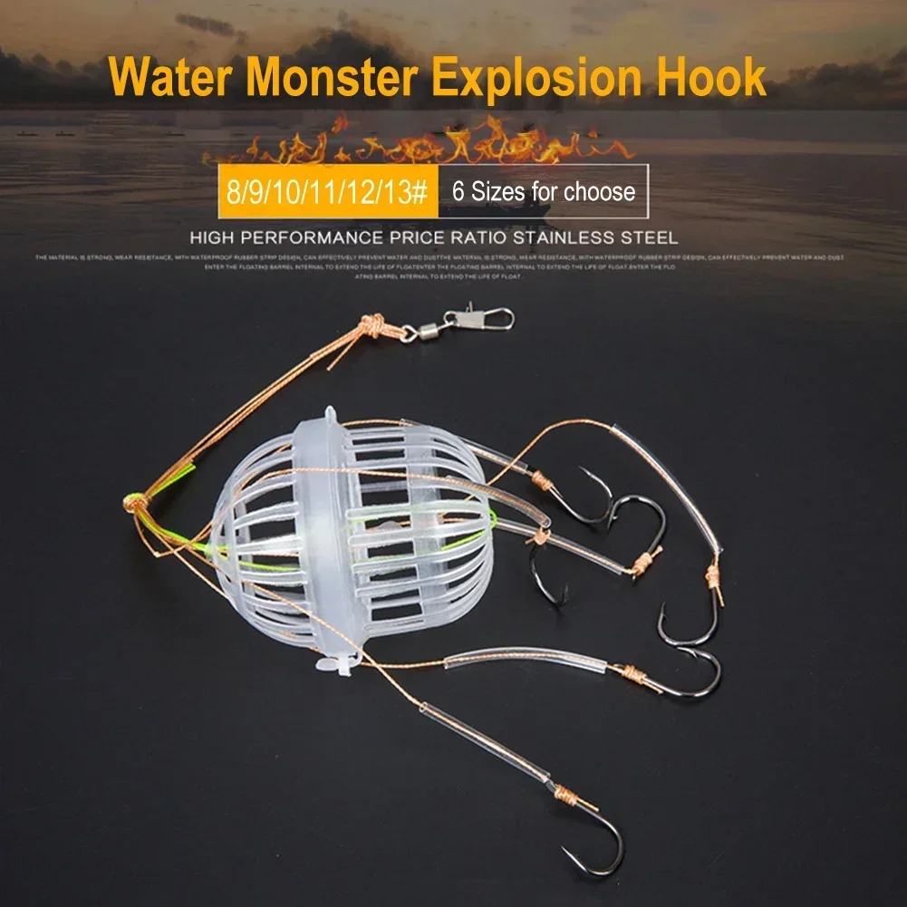 1PCS Water Monster Bomb Hook Set With 6 Isene Hook Silver Carp Bighead Fishing Group Cage Basket Feeding Frame Fish Bleach Gear