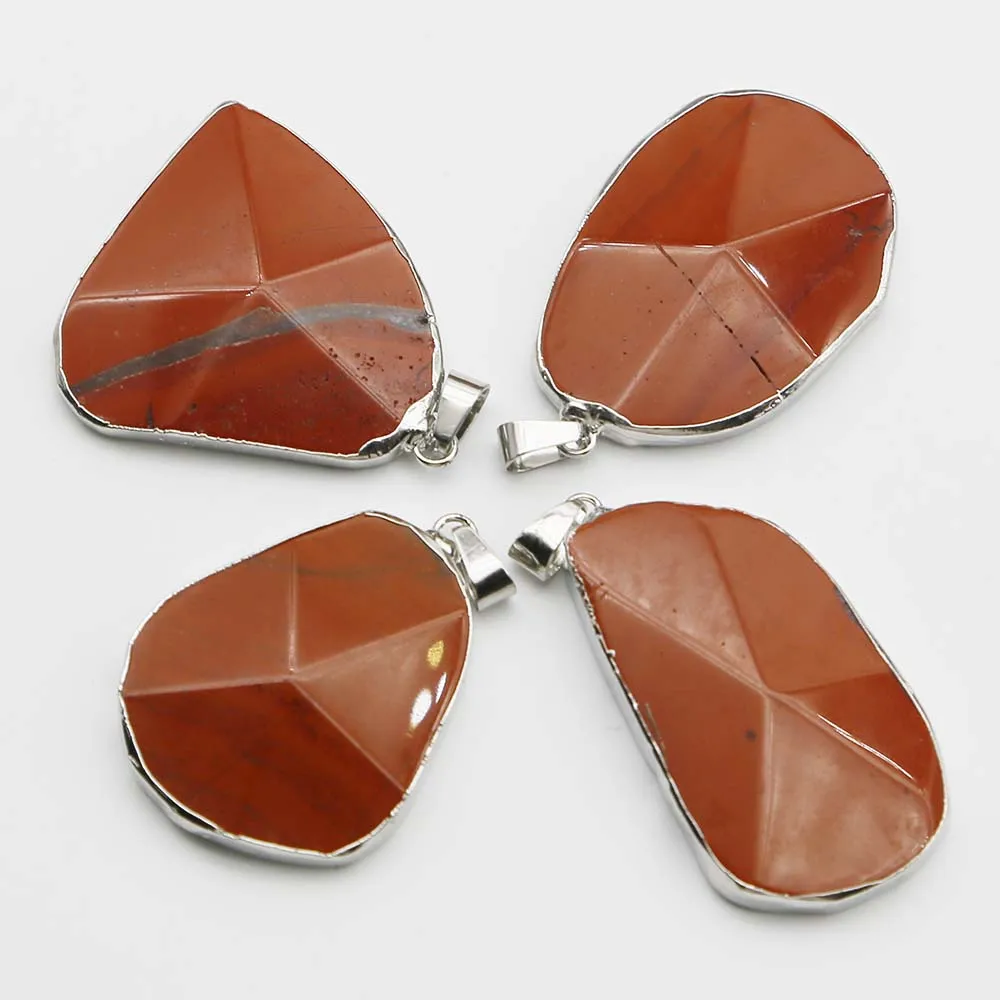 Selling Natural Stones Crystal Irregular Silver Edge Raised Cut Face Pendants Necklace Charms Jewelry Accessories Wholesale 8Pcs