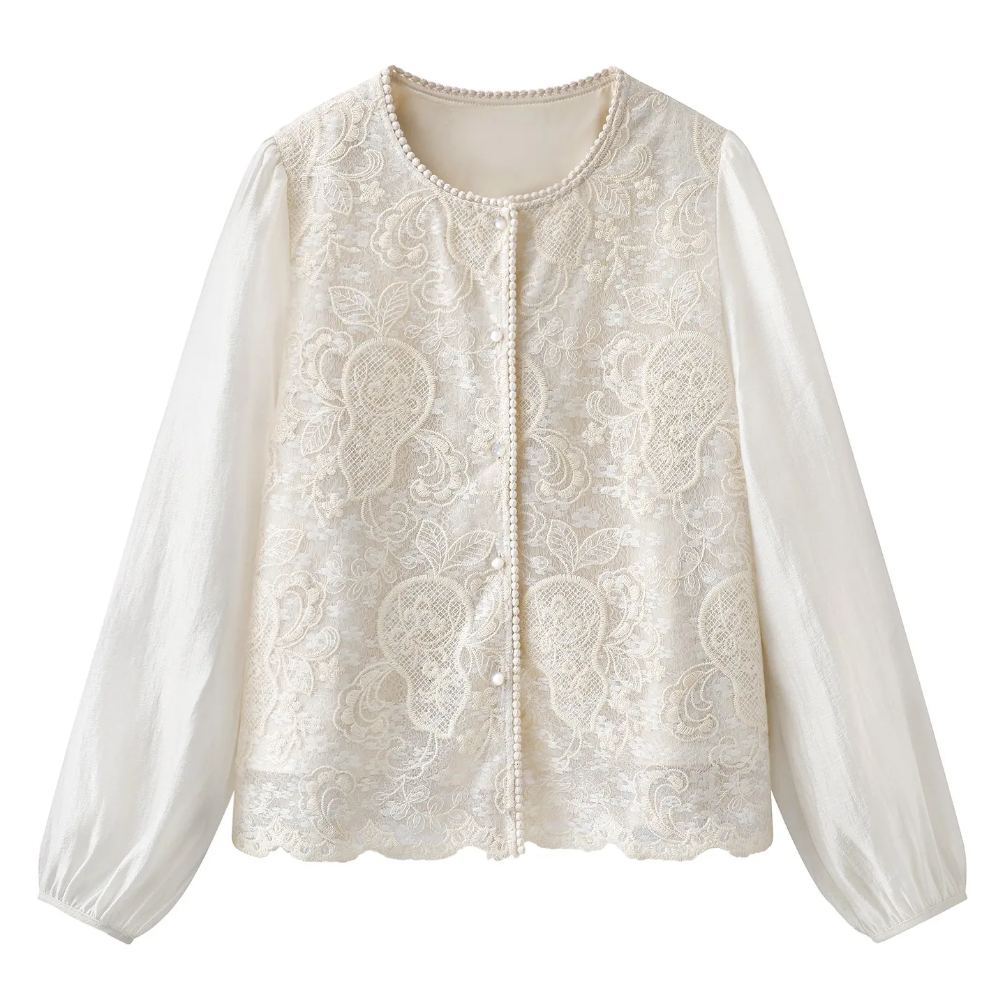 

Новая женская рубашка в китайском стиле с вышивкой, длинным рукавом, кружевом и цветочным узором, светло-бежевый кардиган, модный тренд Весна 2026