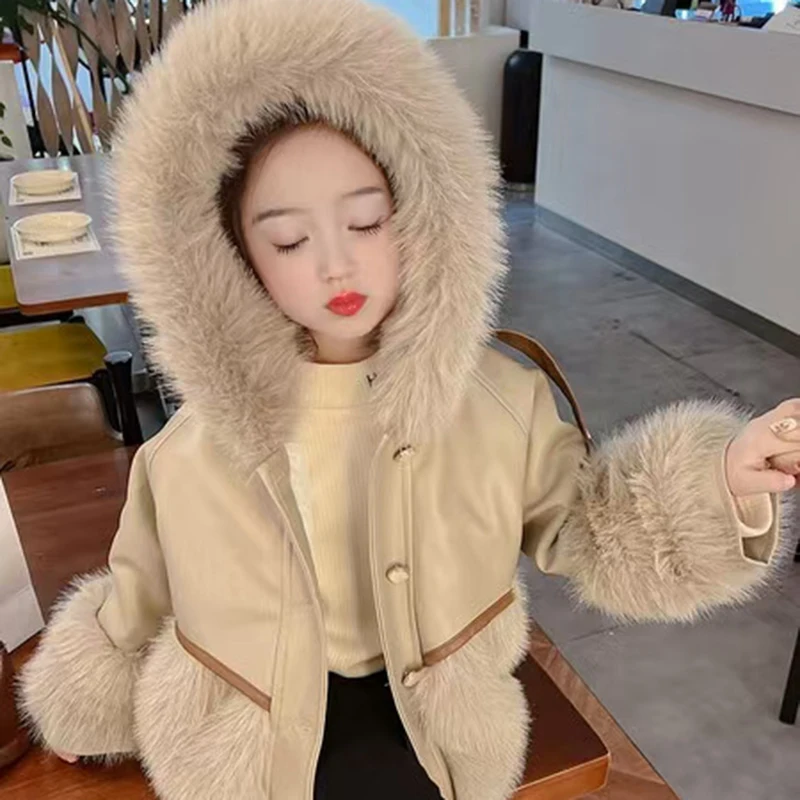 2025 Winter Girl's Fur Coat Autumn Imitation Fur Thick Coat Spring Children's Fashion Warm Cotton Clothes