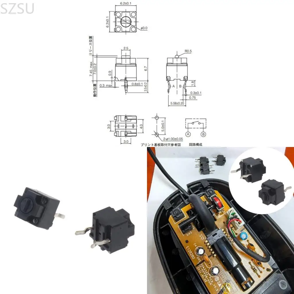 SZSU 10Pcs Square Mouse MicroSwitch EVQP0K07KBB4 Mouse MicroButton for Accurate Mouse Clicking and DIY Projects