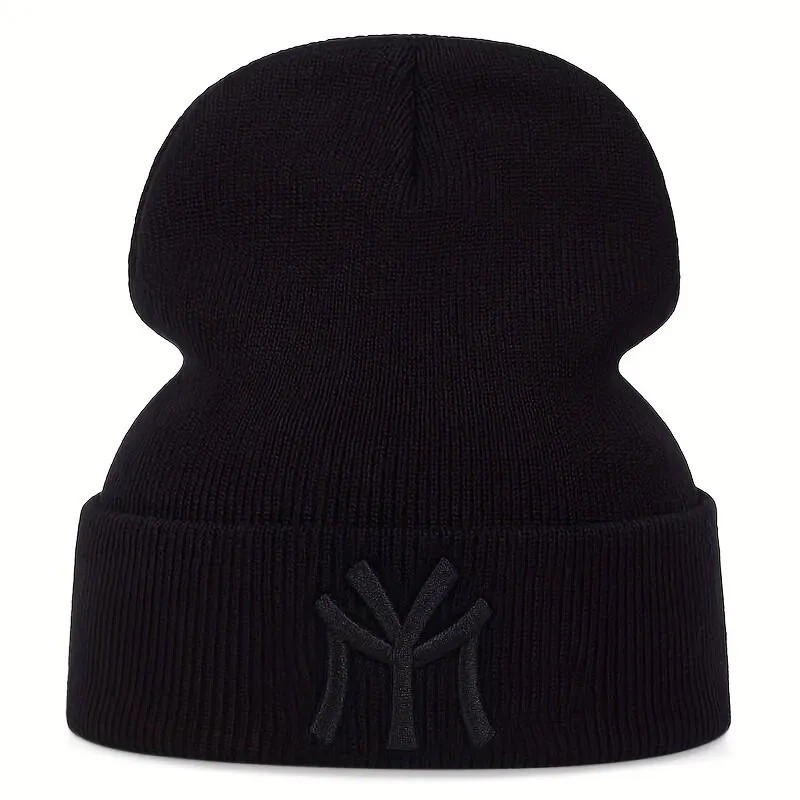 Unisex MY Letter Embroidery Beanies Autumn Winter Warm Hat Hip Caps for Women Men