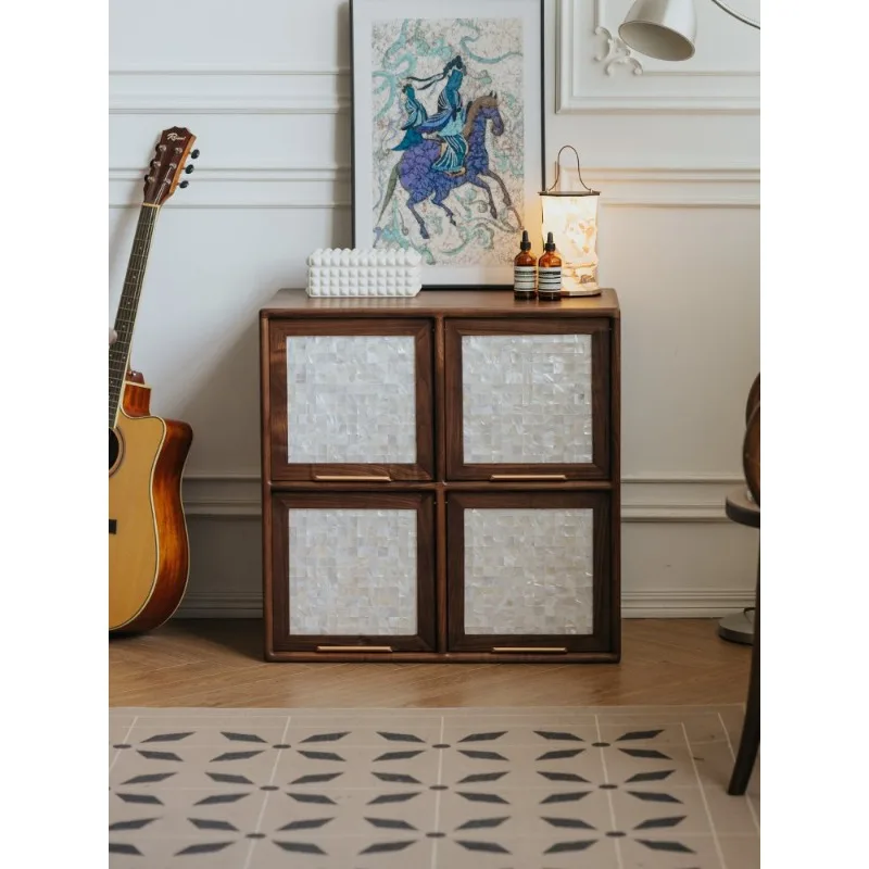 

Painting four-grid cabinet, black walnut solid wood bookcase, free combination, living room grid cabinet, floor cabinet