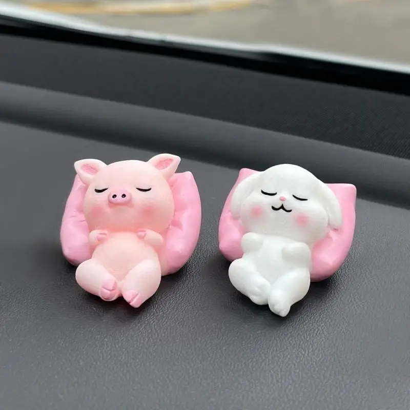 Cute Panda & Bunny Car Dashboard Decor Relaxed Resin Animal Figurines For Car Interior Decor & Home Office Desk Mini Statues