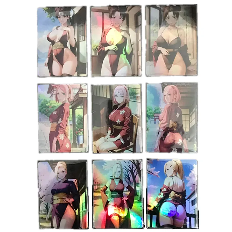 9Pcs/set Anime Naruto TianTian Sakura Ino ACG Sexy Nude Card Homemade Kimono Series Toy Hobby Game Gift Collection Card