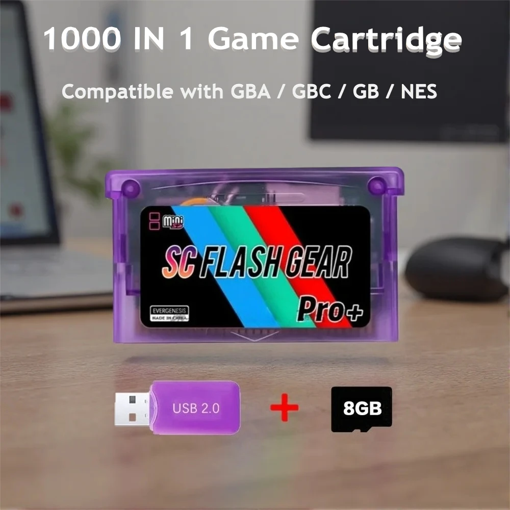 

GBA Game Card, 1000-in-1 Game Flash Cartridge SCFWV1.5 Version, Suitable for GBA GBC GB NES Adapter
