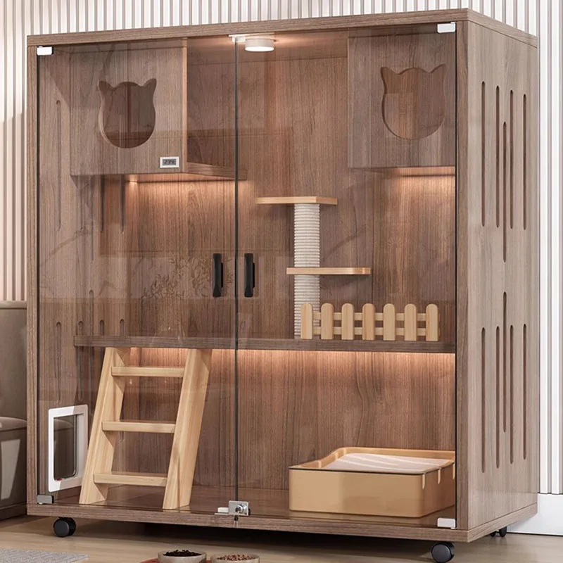 

Advanced Modern KattenKabinet Closed Tempered Glass Wooden Air Circulation Comfort Cat Toilet Home Gato Crash Pet Product LVBK
