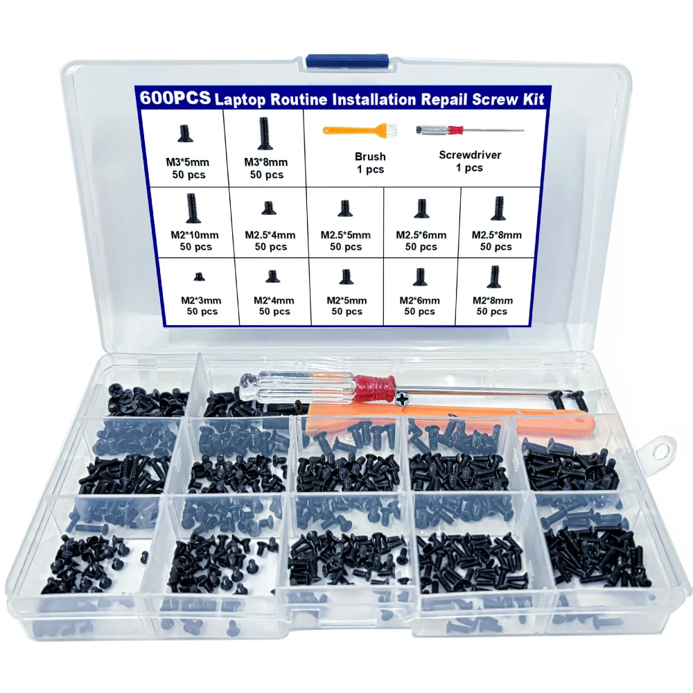 

600pcs Black Cross Countersunk Head Machine Screws Notebook Laptop Screw Carbon Steel M2 M2.5 M3 Laptop Small Screws Screwdriver