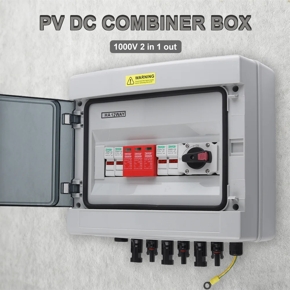 Photovoltaic 2 Input 1 Out Solar PV DC 1000V Combiner Box With Lightning Protection Fuse MCB SPD Waterproof Rainproof Box IP65