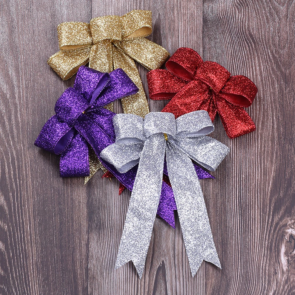 

Christmas Bowknot Ornament Exquisite Glitter Hanging Decoration Xmas Tree Wreath Festival Holiday Party Home Office Shop