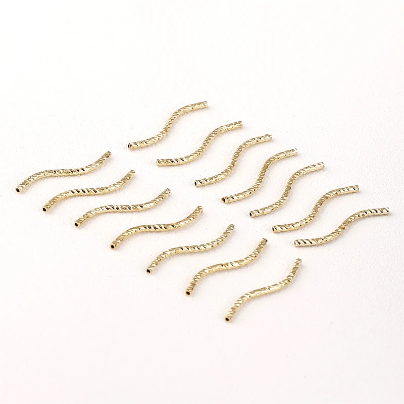 20 PCS Copper Plated with 18k Gold Threaded Straight Pipe S Bend Bead DIY Jewelry Making Necklace, Bracelet Accessory Materials