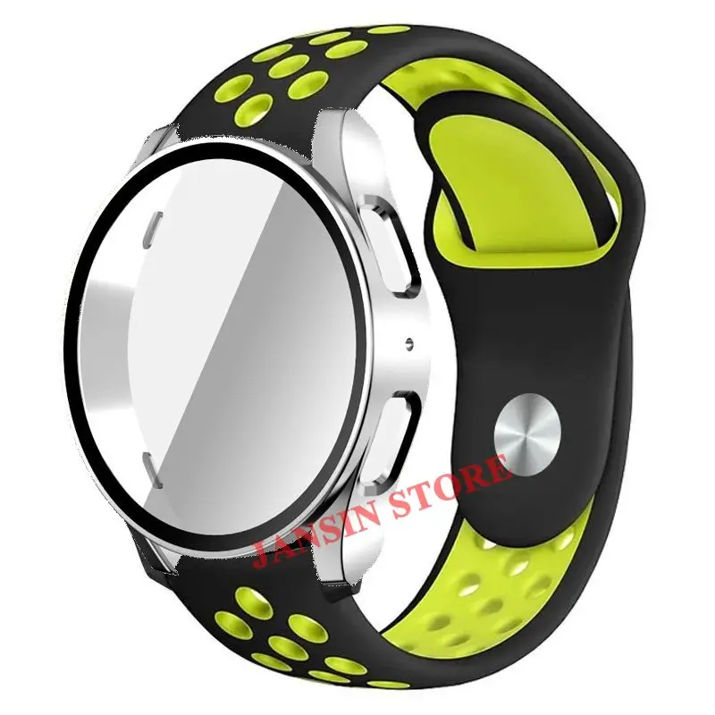 Чехол из закаленного стекла и силиконовый ремешок для Samsung Galaxy Watch 7 6 5 4 40 мм 44 мм, спортивный дышащий ремешок для часов, мягкий полый браслет