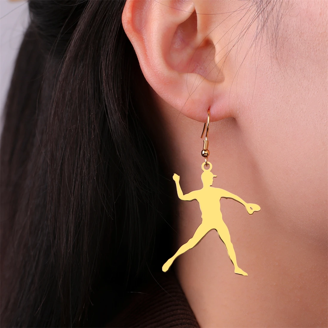 Eueavan Baseball-Pitcher Sport-Ohrringe Edelstahl Mode Baseball-Spieler Tropfen-Ohrringe für Frauen Schmuck Geschenk Großhandel – Detail 10