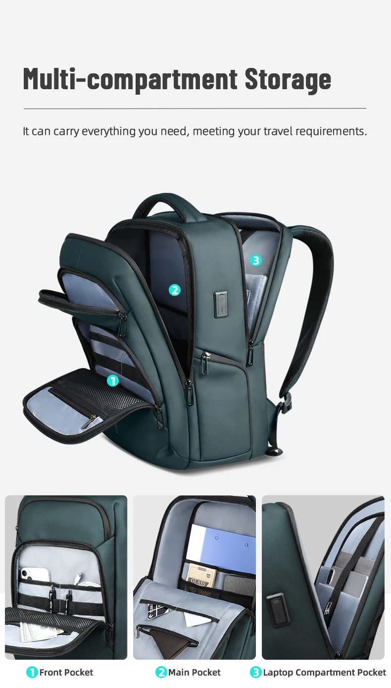 Heroic Knight Business-Laptop-Rucksack für die Arbeit, wasserdichtes Oxford-Gewebe, große Kapazität mit USB-Ladefunktion, tragbarer Herrenrucksack – Detail 6