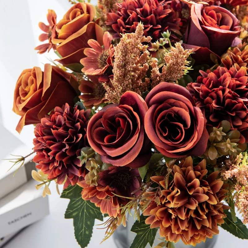 1PC Künstliche Blumen Günstige Neue Jahr Dekoration Hochzeit Garten Pfingstrose Bogen Weihnachten Hause Gefälschte Seide Rose Hortensien Vase für – Detail 11