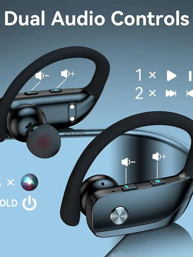 Bezprzewodowe słuchawki douszne Słuchawki Bluetooth 48 godzin odtwarzania Słuchawki sportowe z wyświetlaczem LED Słuchawki douszne z zaczepami na uszy Wbudowany mikrofon — 2