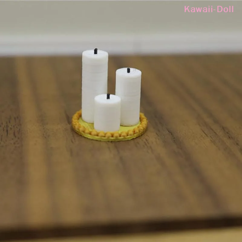 4Pcs 1:12 Dollhouse Mini White Candle Tray Set Lifelike Candles Miniature Accessories For Playhouse Roleplay Scene
