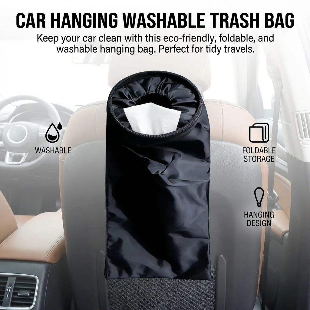 Car Trash Can With Hanging Design Durable Eco-Friendly Material Foldable For Vehicle Use