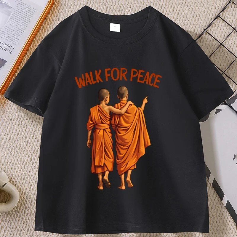 Walk for Peace T Shirt Buddhist Monks Compassion T-shirt Men Women Pullover Printed Tshirt Caual Cotton Short Sleeve Male Tops