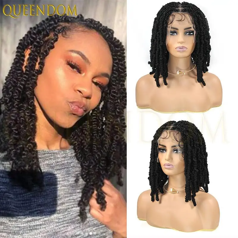 الربيع تويست تجديل الشعر شعر مستعار مضفر للنساء السود الاصطناعية الأفرو تويست جديلة فو Locs شعر مستعار كامل الدانتيل وصلات شعر مجعد