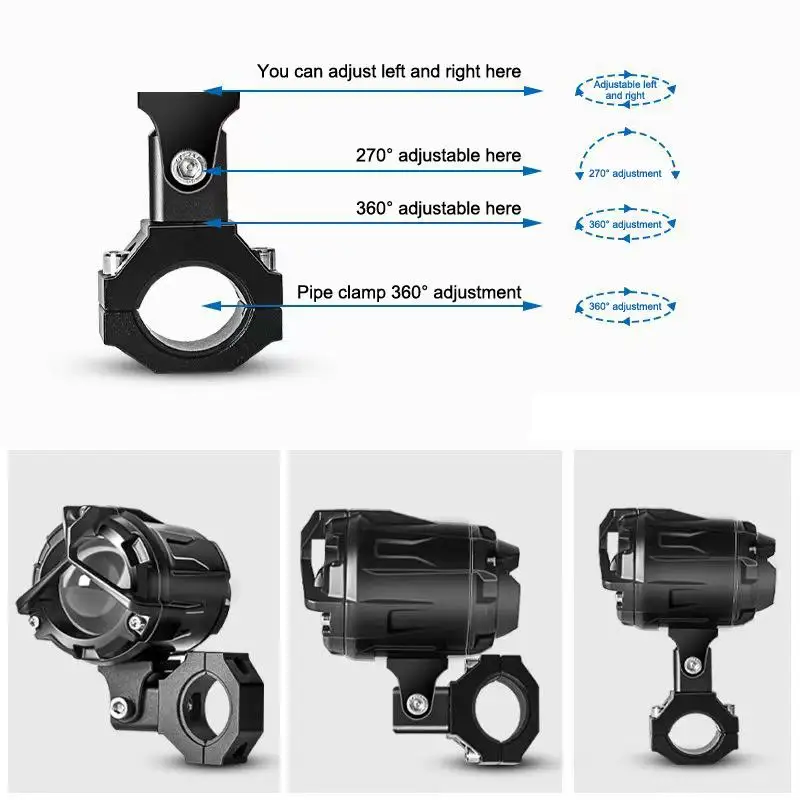 LED Spotlight Bracket for Motorcycle Adjustable Headlight Mount Universal Holder for Adventure Cruiser Night Safety