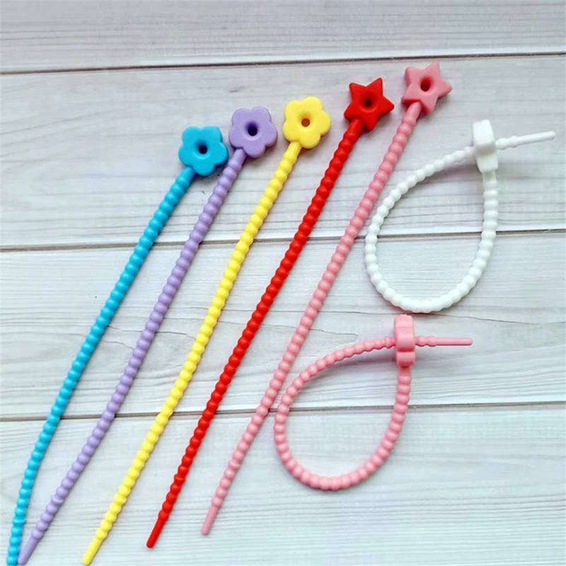 10Pcs Flower Star Shaped Colored Silicone Tie Cute DIY Keychain Pendants For Earphone Charge Cable Line Tie Strap Organizer