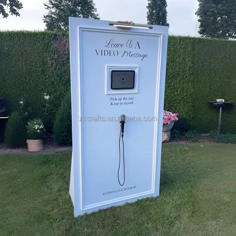 ZKAI Wedding Audio Guestbook Phone Booth Background Board with Microphone for Event Props Video Photo Zone Decoration Stand